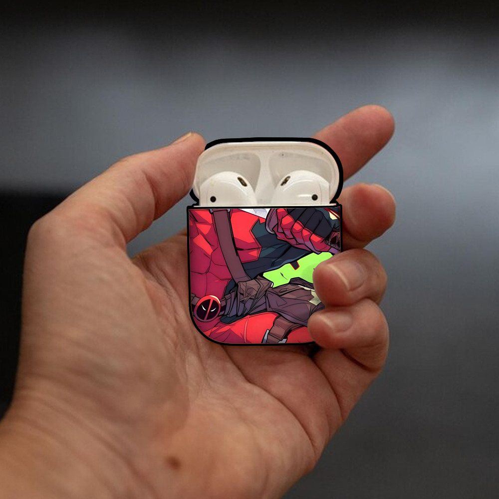 Deadpool デッドプール AirPods 第2世代保護ケース ハードシェル ブラック 耐衝撃・防指紋・カラビナ付き