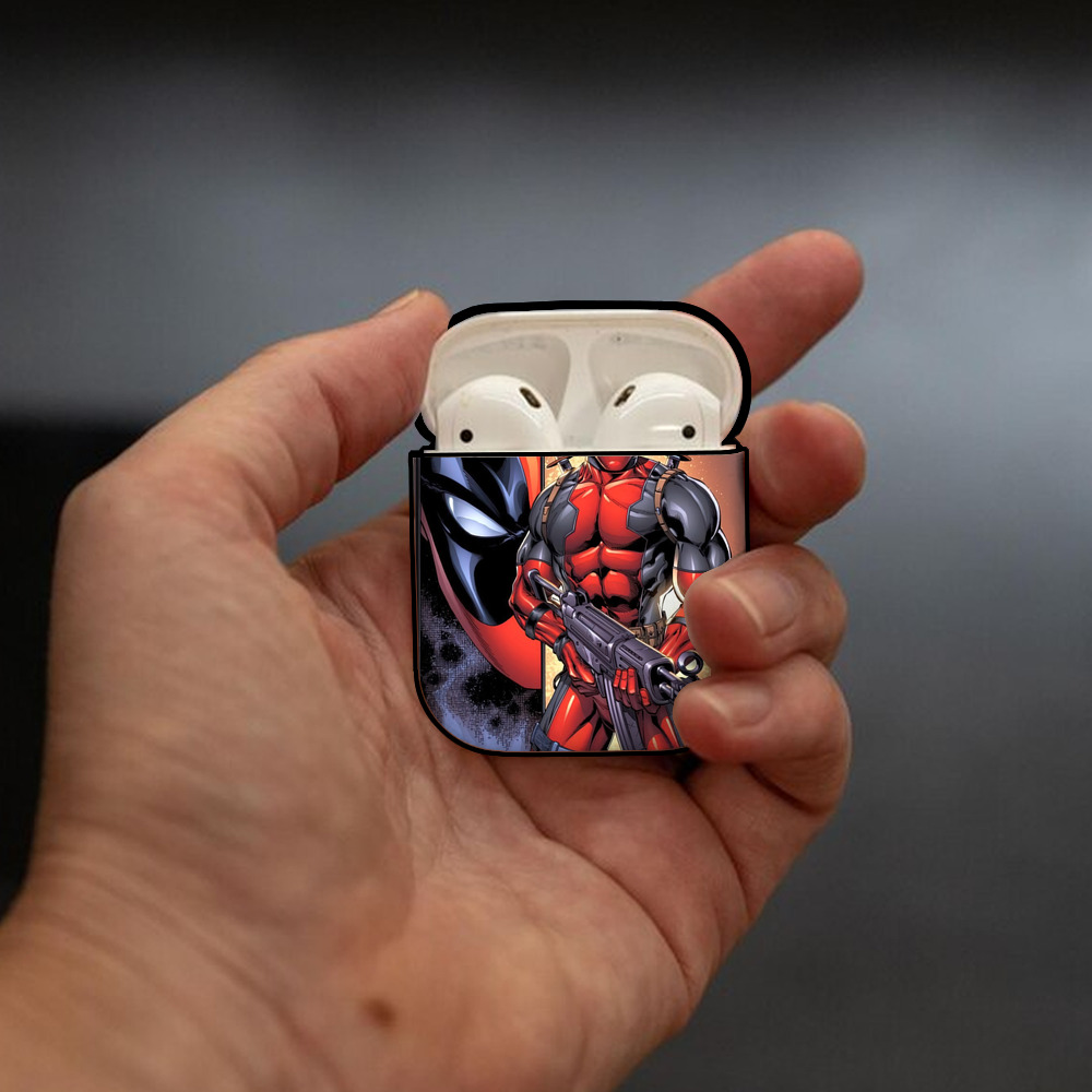 Deadpool デッドプール AirPods 第2世代保護ケース ハードシェル ブラック 耐衝撃・防指紋・カラビナ付き