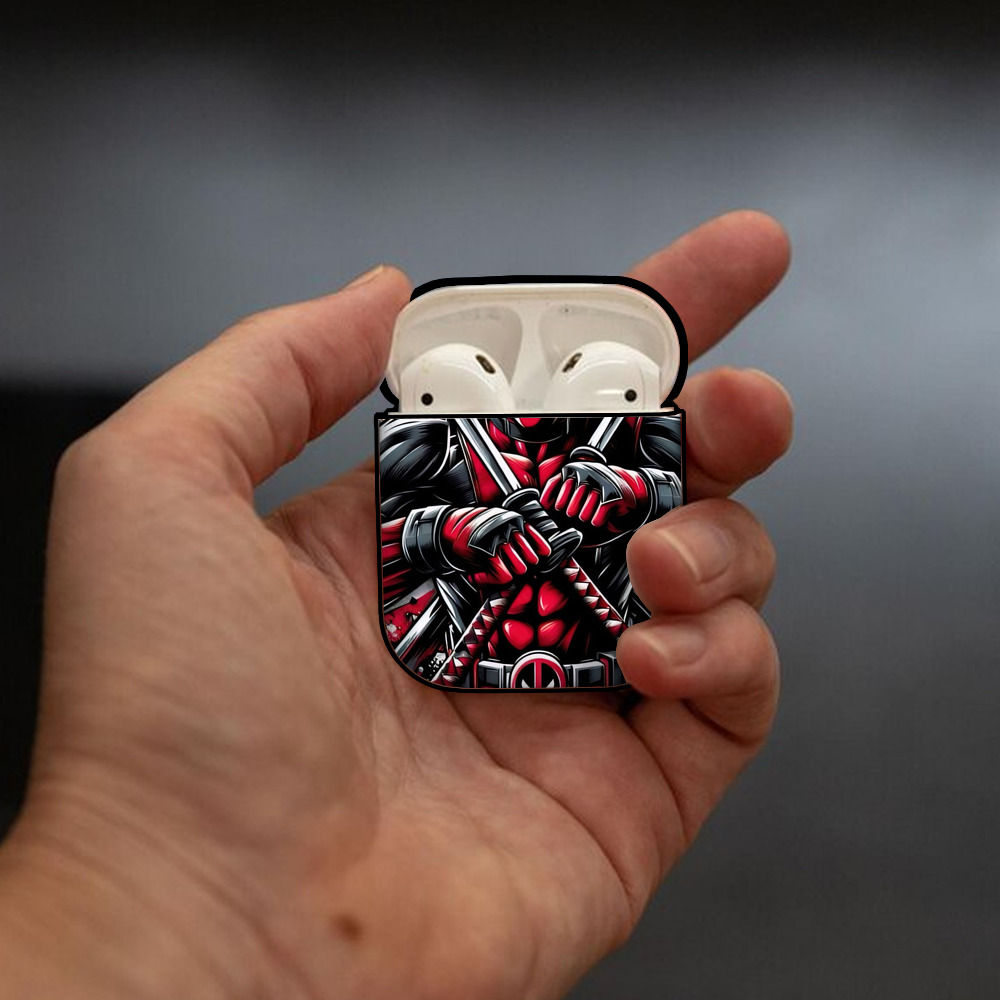 Deadpool デッドプール AirPods 第2世代保護ケース ハードシェル ブラック 耐衝撃・防指紋・カラビナ付き
