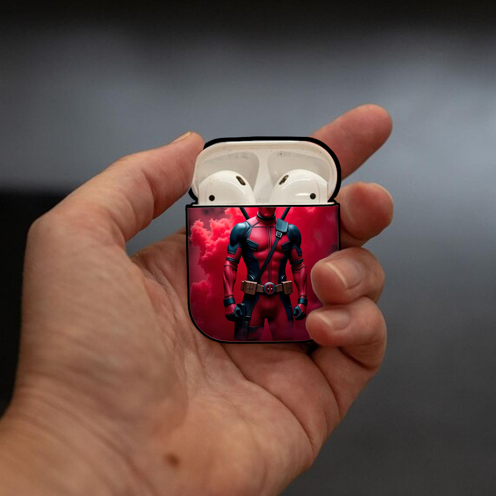 Deadpool デッドプール AirPods 第2世代保護ケース ハードシェル ブラック 耐衝撃・防指紋・カラビナ付き