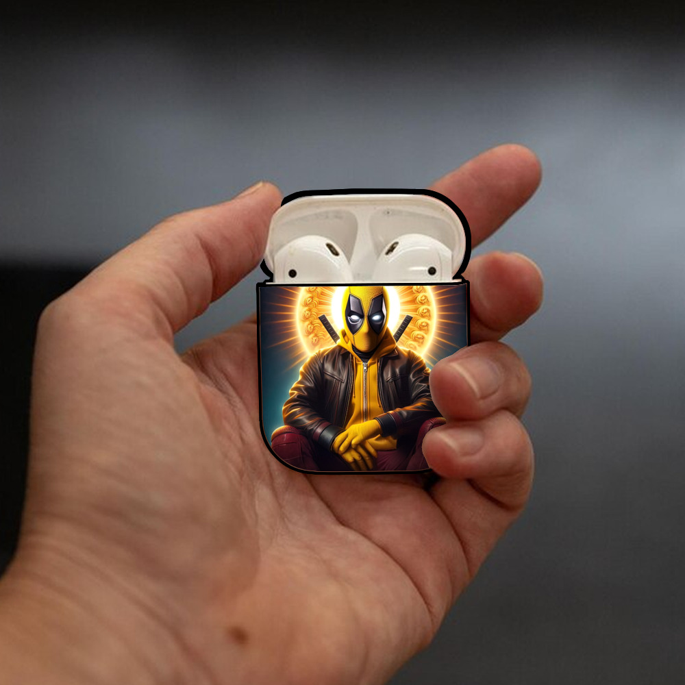 Deadpool デッドプール AirPods 第2世代保護ケース ハードシェル ブラック 耐衝撃・防指紋・カラビナ付き