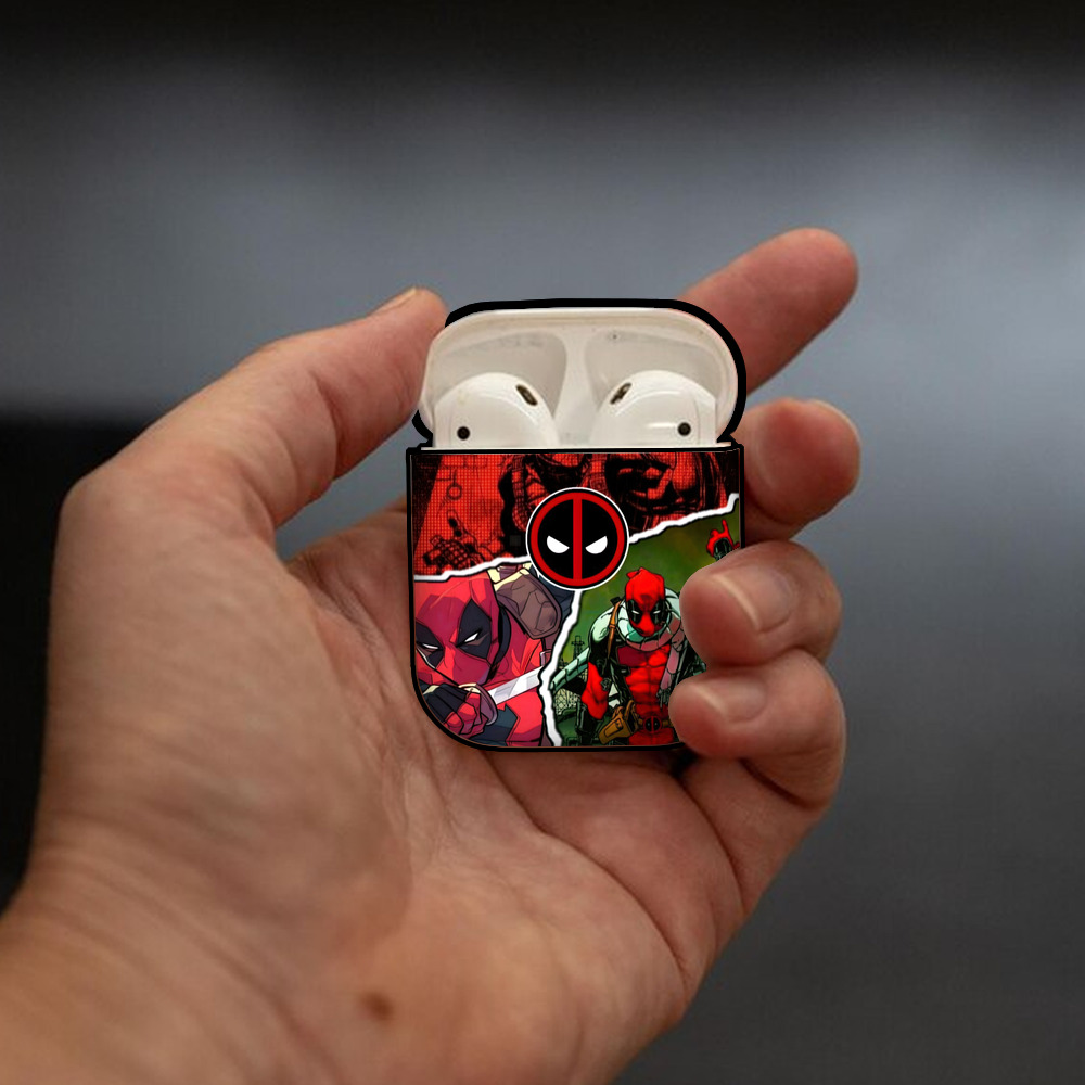 Deadpool デッドプール AirPods 第2世代保護ケース ハードシェル ブラック 耐衝撃・防指紋・カラビナ付き