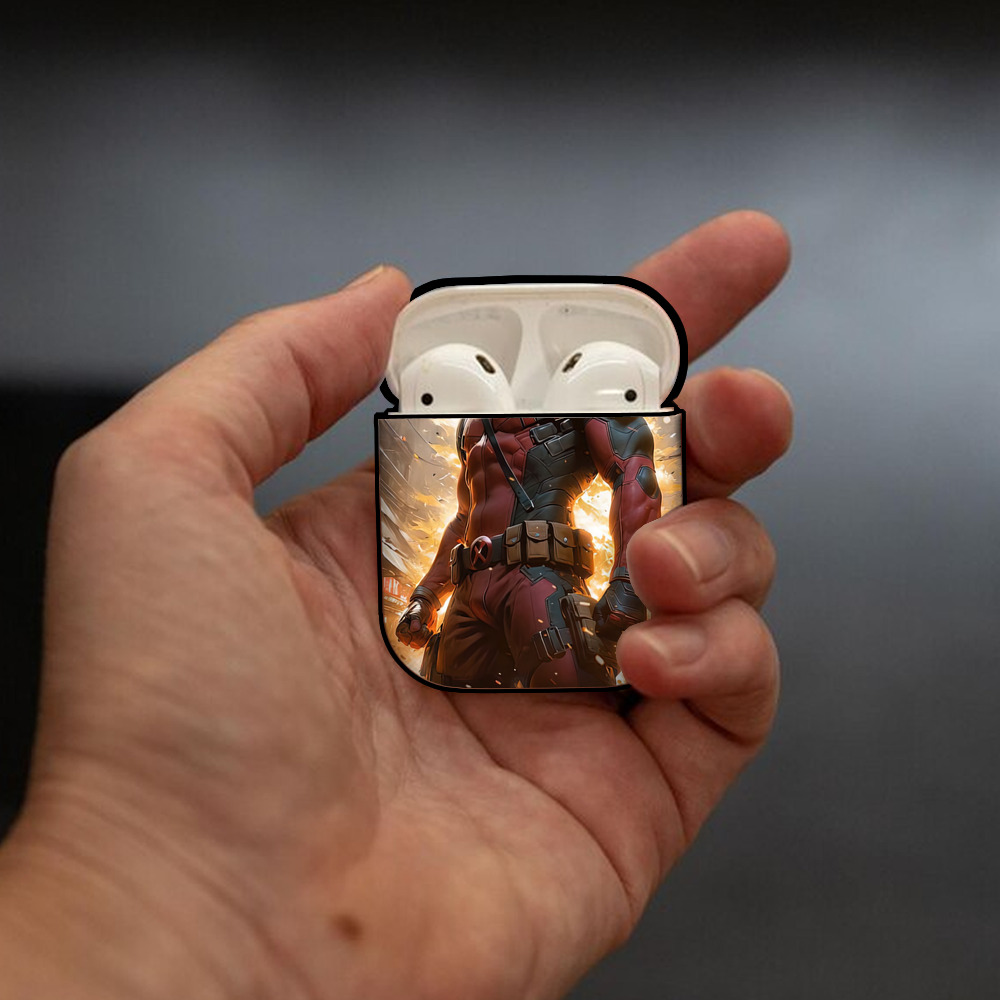 Deadpool デッドプール AirPods 第2世代保護ケース ハードシェル ブラック 耐衝撃・防指紋・カラビナ付き