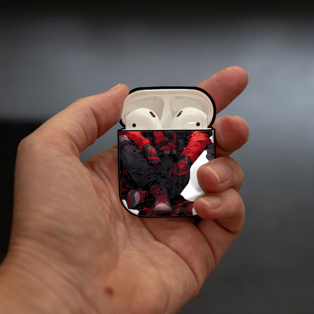 Deadpool デッドプール AirPods 第2世代保護ケース ハードシェル ブラック 耐衝撃・防指紋・カラビナ付き