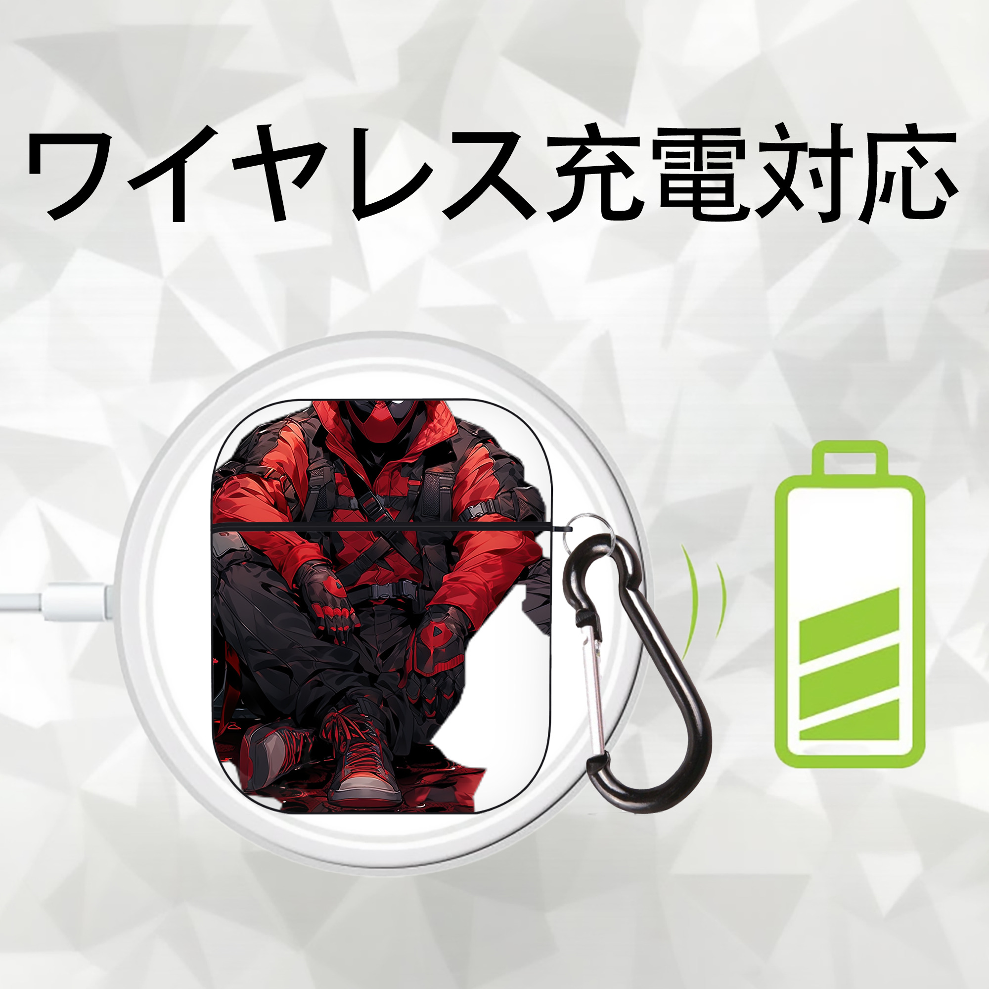 Deadpool デッドプール AirPods 第2世代保護ケース ハードシェル ブラック 耐衝撃・防指紋・カラビナ付き