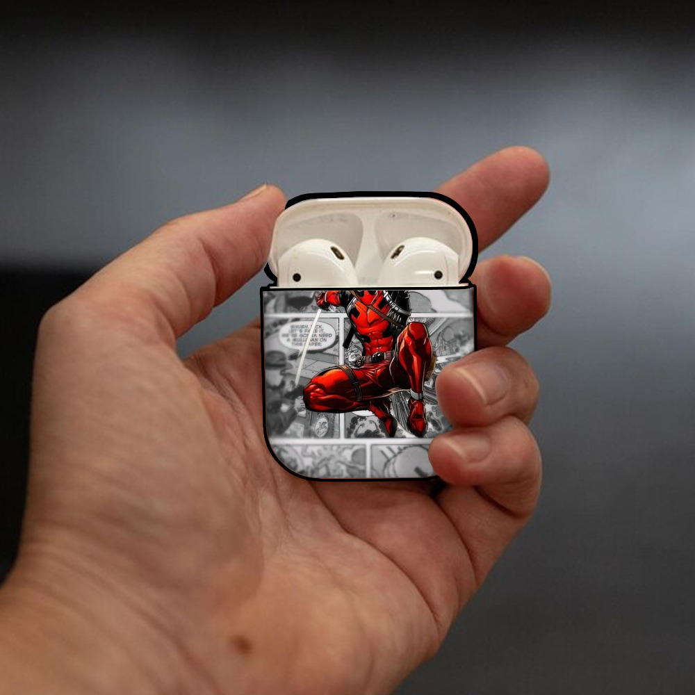 Deadpool デッドプール AirPods 第2世代保護ケース ハードシェル ブラック 耐衝撃・防指紋・カラビナ付き
