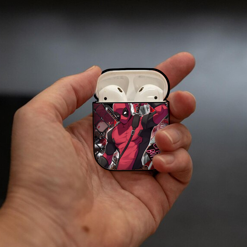 Deadpool デッドプール AirPods 第2世代保護ケース ハードシェル ブラック 耐衝撃・防指紋・カラビナ付き