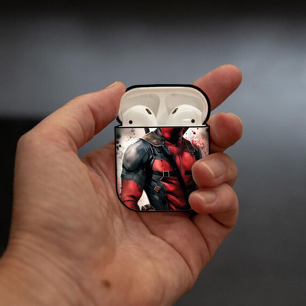 Deadpool デッドプール AirPods 第2世代保護ケース ハードシェル ブラック 耐衝撃・防指紋・カラビナ付き