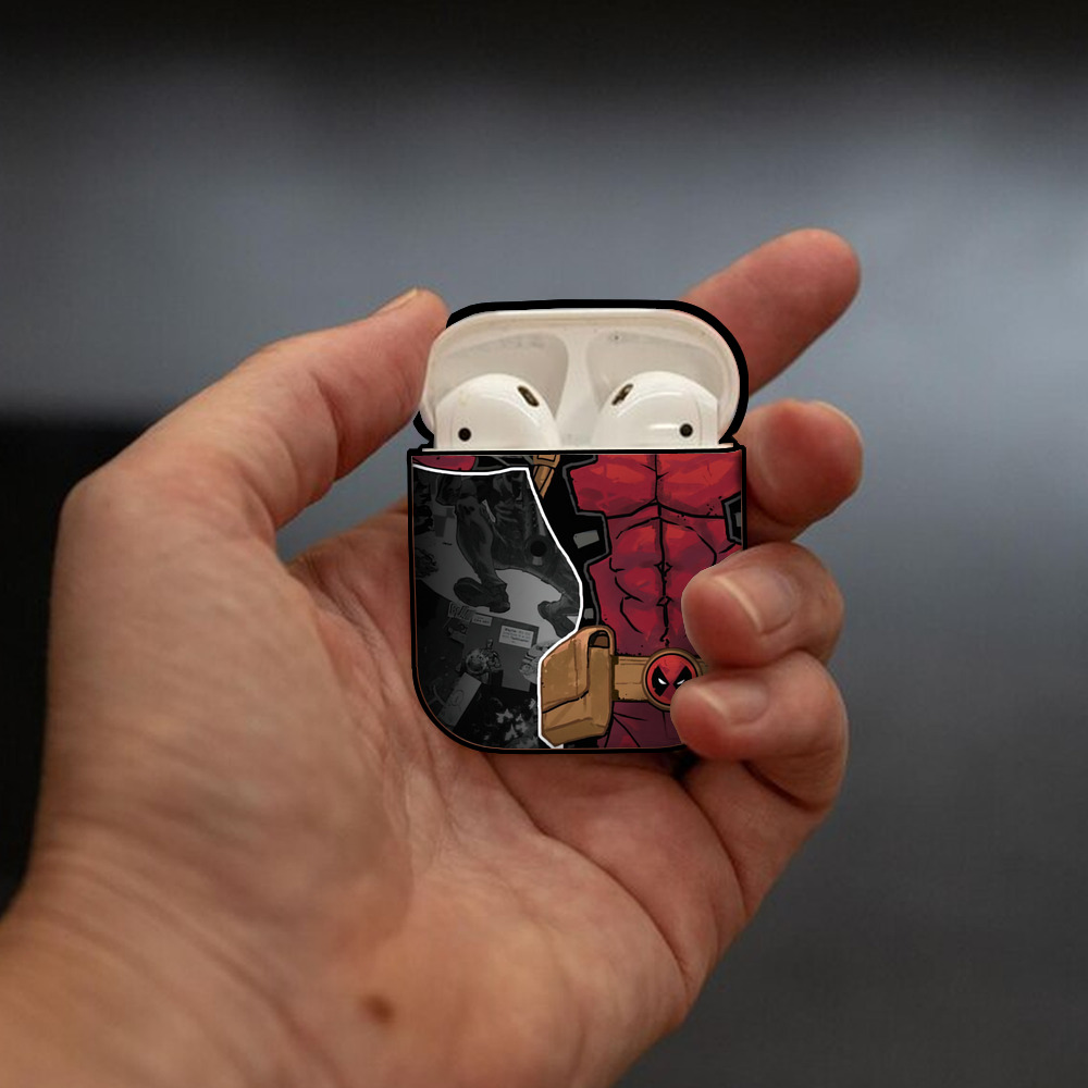 Deadpool デッドプール AirPods 第2世代保護ケース ハードシェル ブラック 耐衝撃・防指紋・カラビナ付き