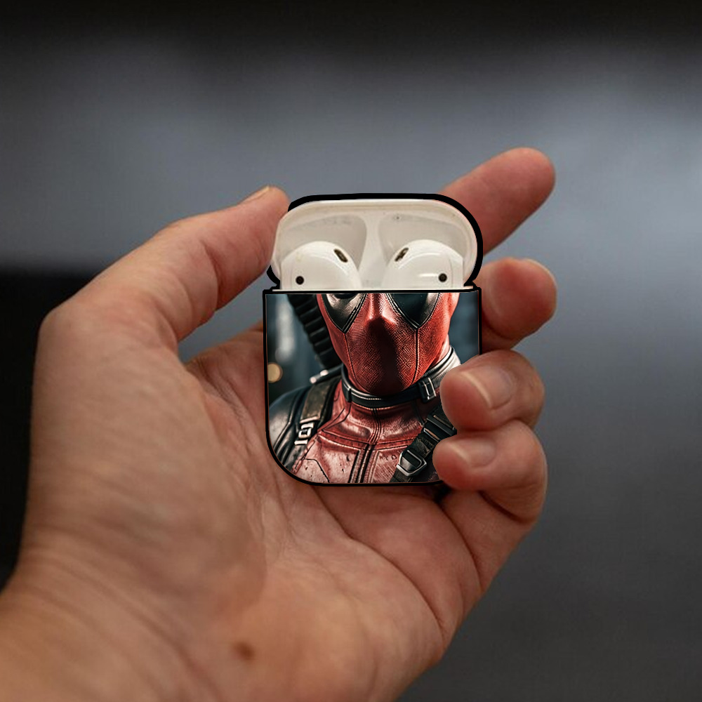 Deadpool デッドプール AirPods 第2世代保護ケース ハードシェル ブラック 耐衝撃・防指紋・カラビナ付き