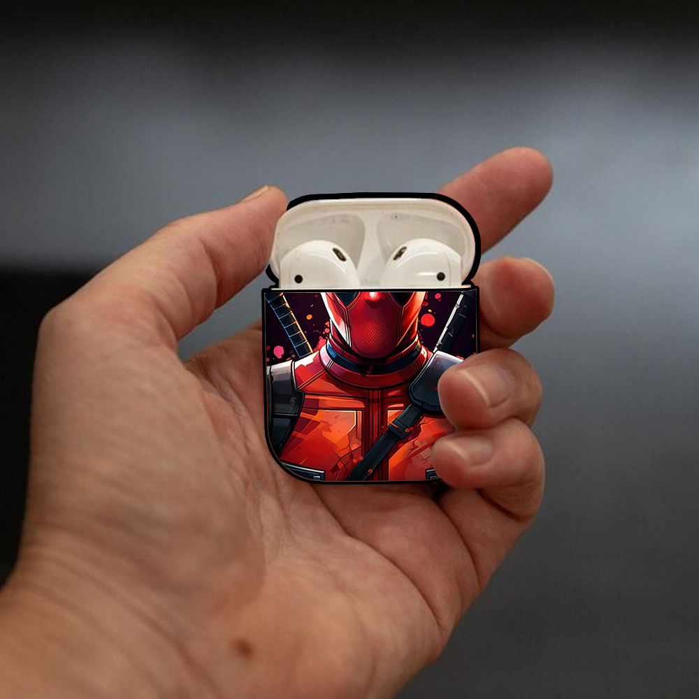 Deadpool デッドプール AirPods 第2世代保護ケース ハードシェル ブラック 耐衝撃・防指紋・カラビナ付き