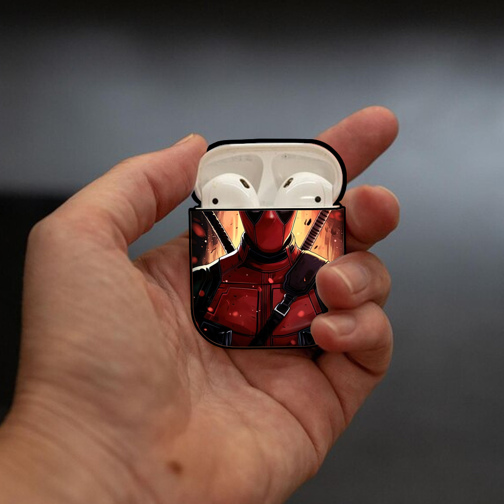 Deadpool デッドプール AirPods 第2世代保護ケース ハードシェル ブラック 耐衝撃・防指紋・カラビナ付き