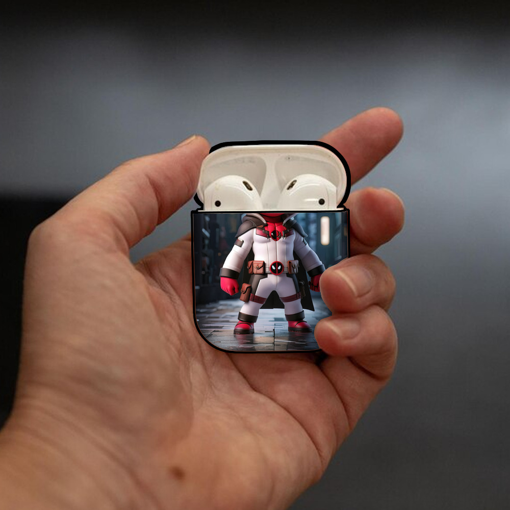 Deadpool デッドプール AirPods 第2世代保護ケース ハードシェル ブラック 耐衝撃・防指紋・カラビナ付き