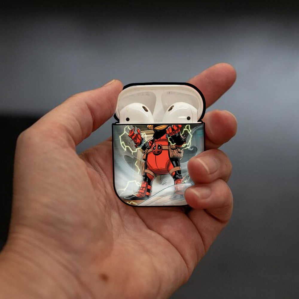 Deadpool デッドプール AirPods 第2世代保護ケース ハードシェル ブラック 耐衝撃・防指紋・カラビナ付き