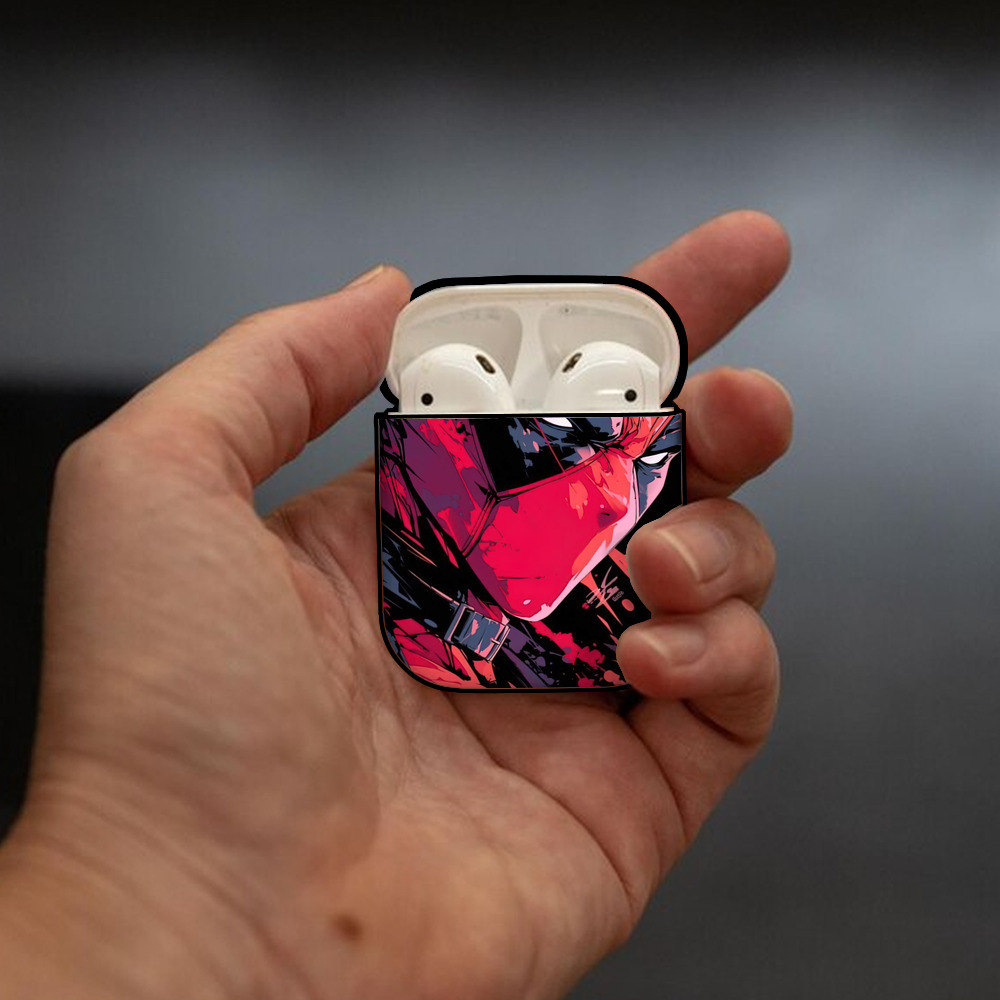 Deadpool デッドプール AirPods 第2世代保護ケース ハードシェル ブラック 耐衝撃・防指紋・カラビナ付き