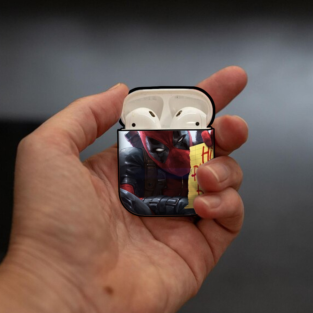 Deadpool デッドプール AirPods 第2世代保護ケース ハードシェル ブラック 耐衝撃・防指紋・カラビナ付き