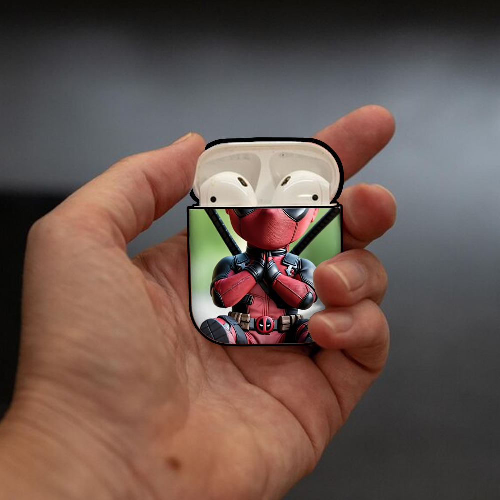 Deadpool デッドプール AirPods 第2世代保護ケース ハードシェル ブラック 耐衝撃・防指紋・カラビナ付き