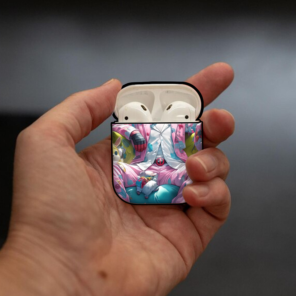 Deadpool デッドプール AirPods 第2世代保護ケース ハードシェル ブラック 耐衝撃・防指紋・カラビナ付き