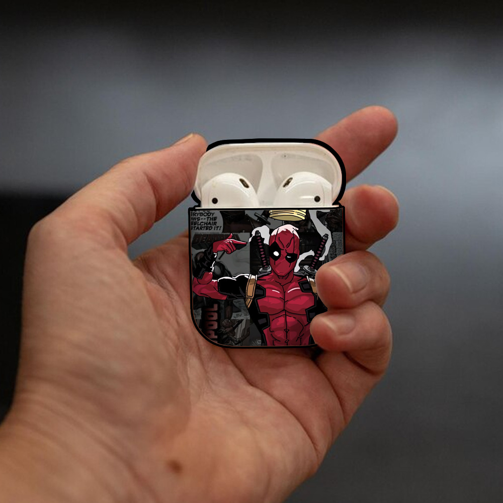 Deadpool デッドプール AirPods 第2世代保護ケース ハードシェル ブラック 耐衝撃・防指紋・カラビナ付き