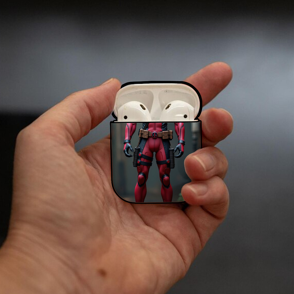 Deadpool デッドプール AirPods 第2世代保護ケース ハードシェル ブラック 耐衝撃・防指紋・カラビナ付き