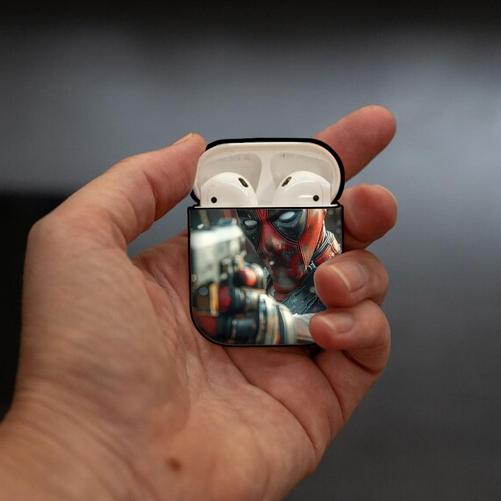 Deadpool デッドプール AirPods 第2世代保護ケース ハードシェル ブラック 耐衝撃・防指紋・カラビナ付き