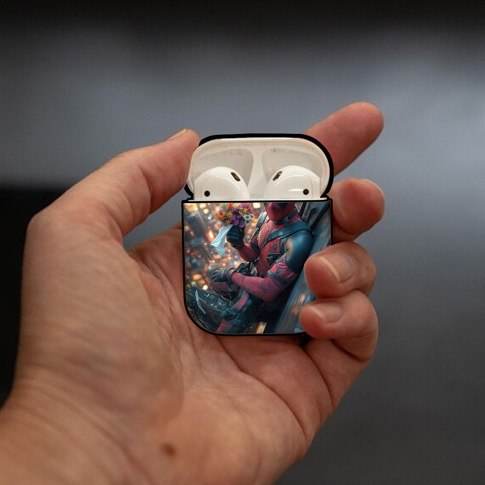 Deadpool デッドプール AirPods 第2世代保護ケース ハードシェル ブラック 耐衝撃・防指紋・カラビナ付き
