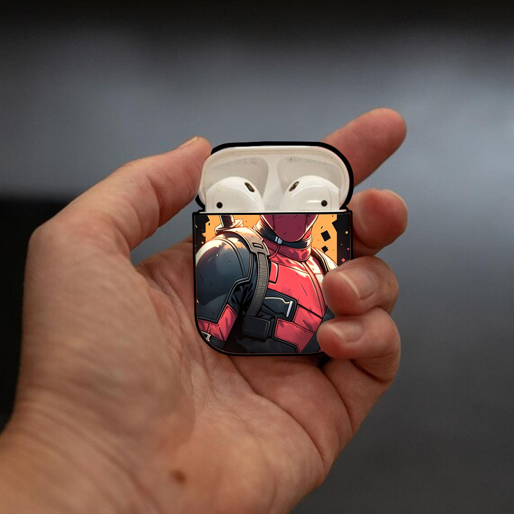 Deadpool デッドプール AirPods 第2世代保護ケース ハードシェル ブラック 耐衝撃・防指紋・カラビナ付き