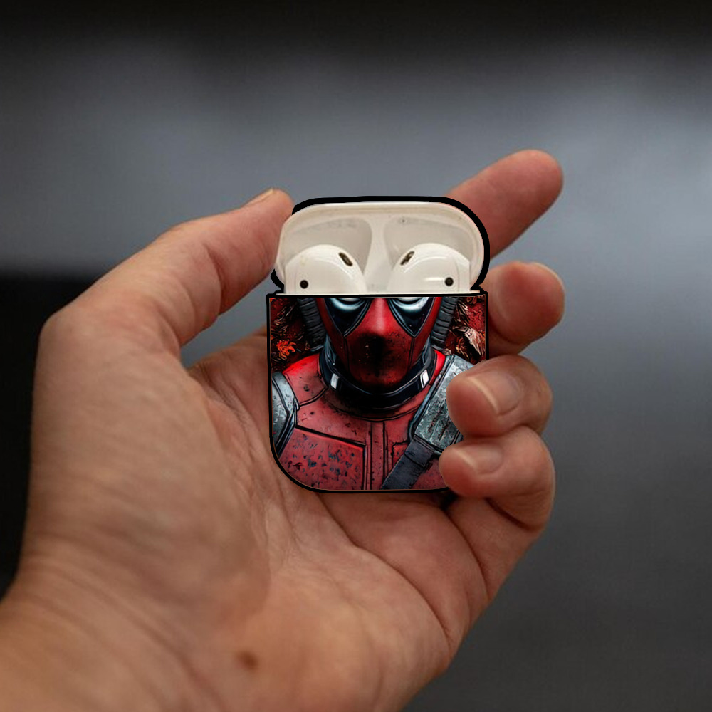 Deadpool デッドプール AirPods 第2世代保護ケース ハードシェル ブラック 耐衝撃・防指紋・カラビナ付き