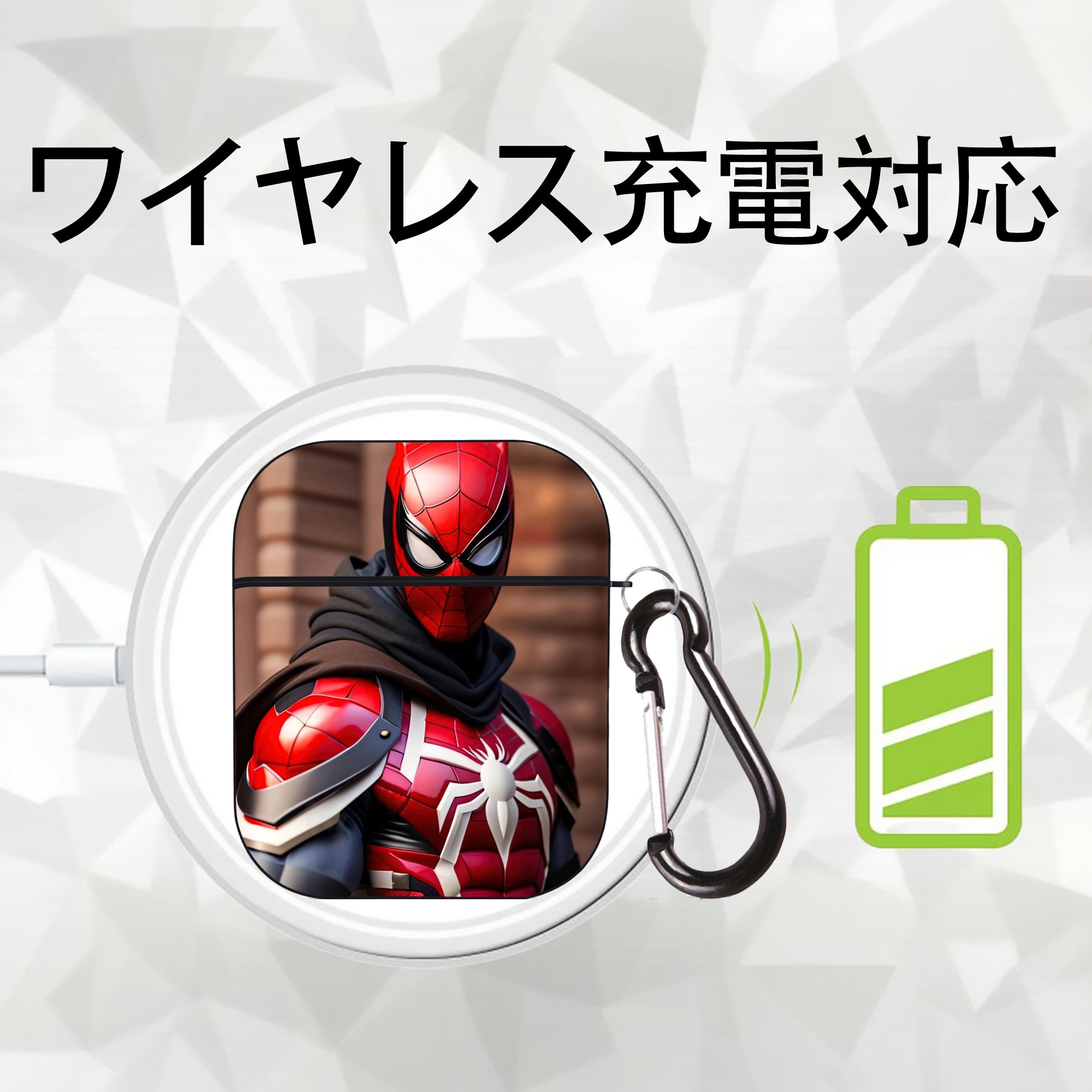 Deadpool デッドプール AirPods 第2世代保護ケース ハードシェル ブラック 耐衝撃・防指紋・カラビナ付き