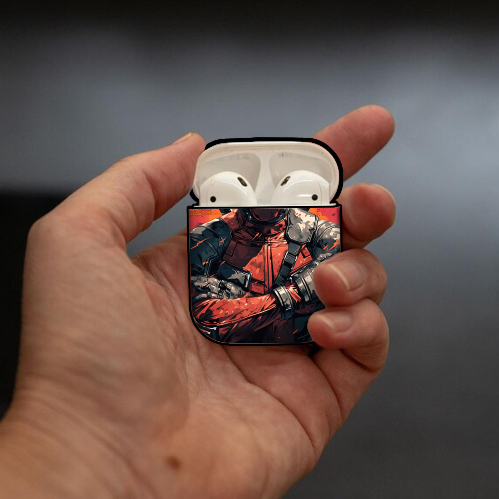 Deadpool デッドプール AirPods 第2世代保護ケース ハードシェル ブラック 耐衝撃・防指紋・カラビナ付き