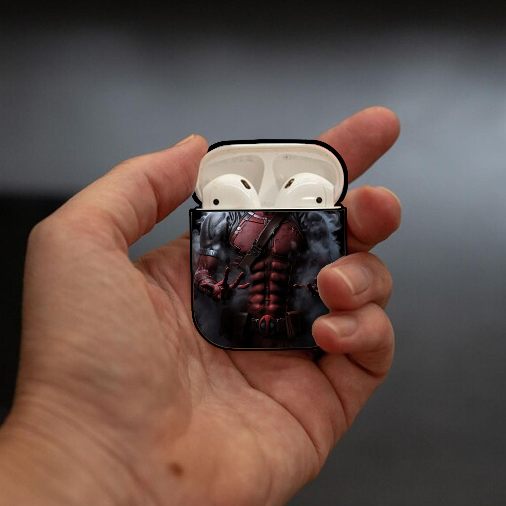 Deadpool デッドプール AirPods 第2世代保護ケース ハードシェル ブラック 耐衝撃・防指紋・カラビナ付き