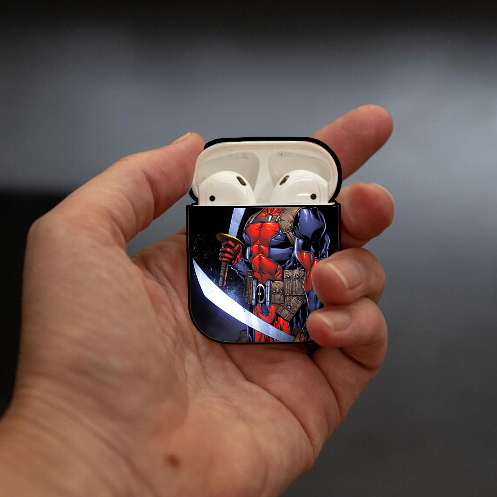 Deadpool デッドプール AirPods 第2世代保護ケース ハードシェル ブラック 耐衝撃・防指紋・カラビナ付き