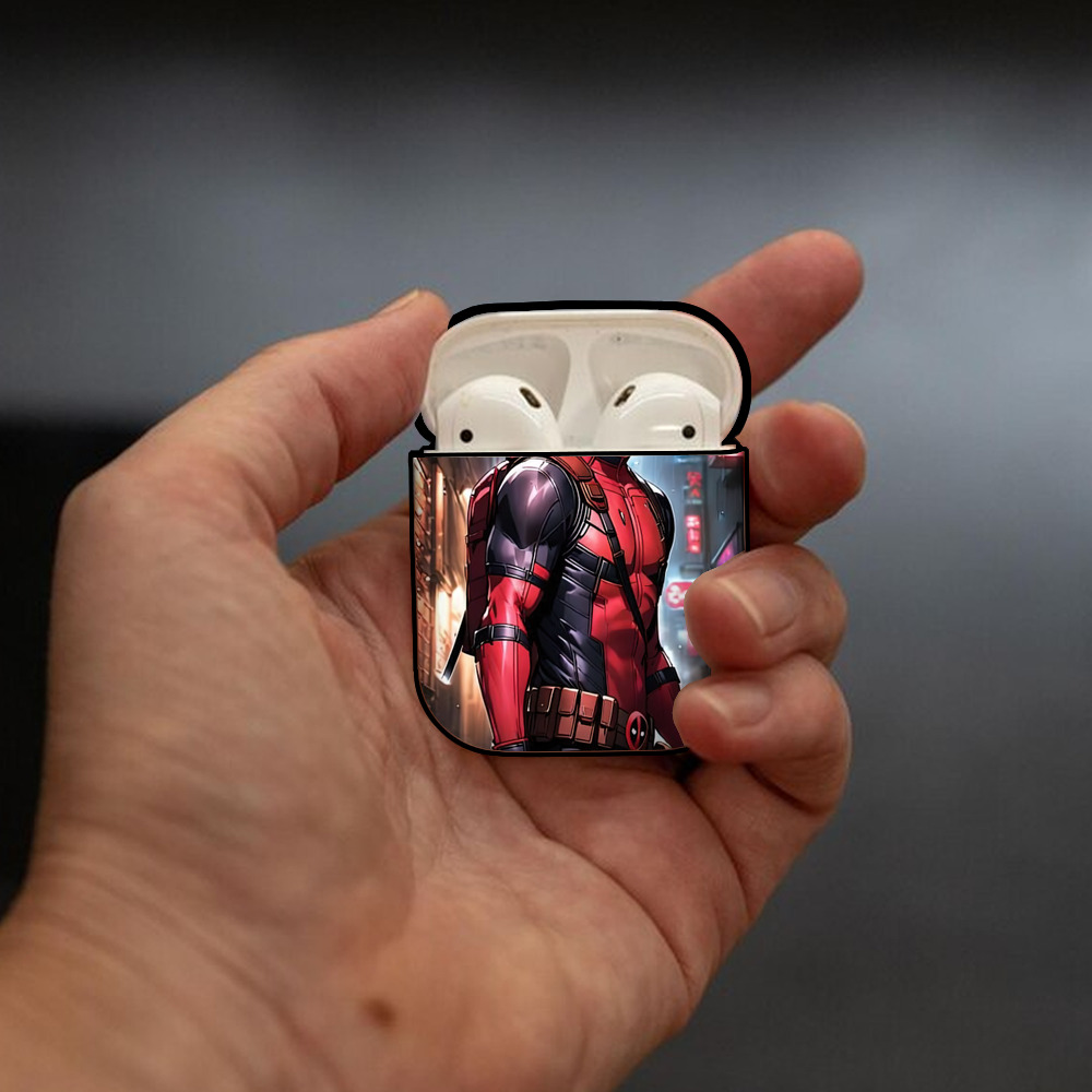 Deadpool デッドプール AirPods 第2世代保護ケース ハードシェル ブラック 耐衝撃・防指紋・カラビナ付き