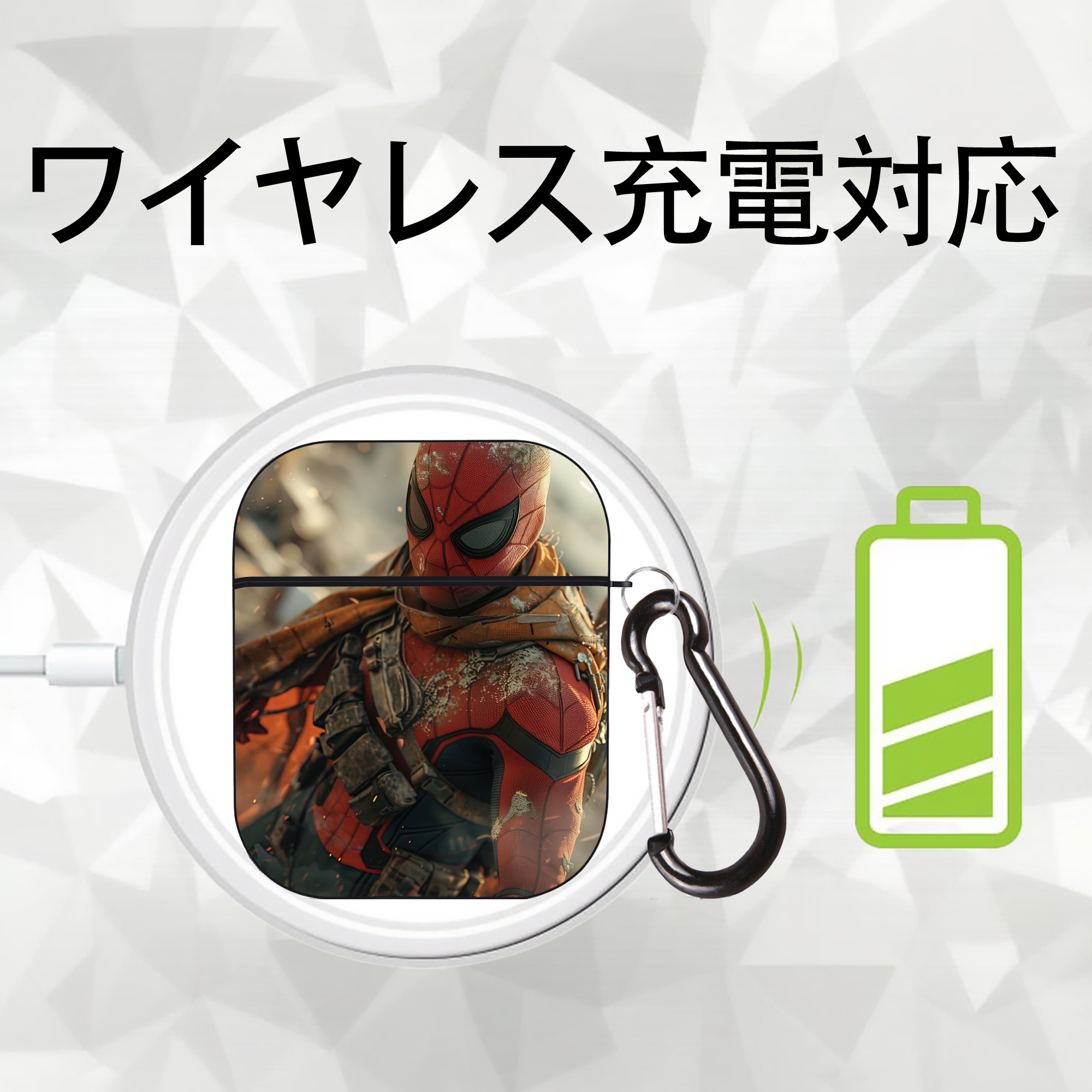 Deadpool デッドプール AirPods 第2世代保護ケース ハードシェル ブラック 耐衝撃・防指紋・カラビナ付き