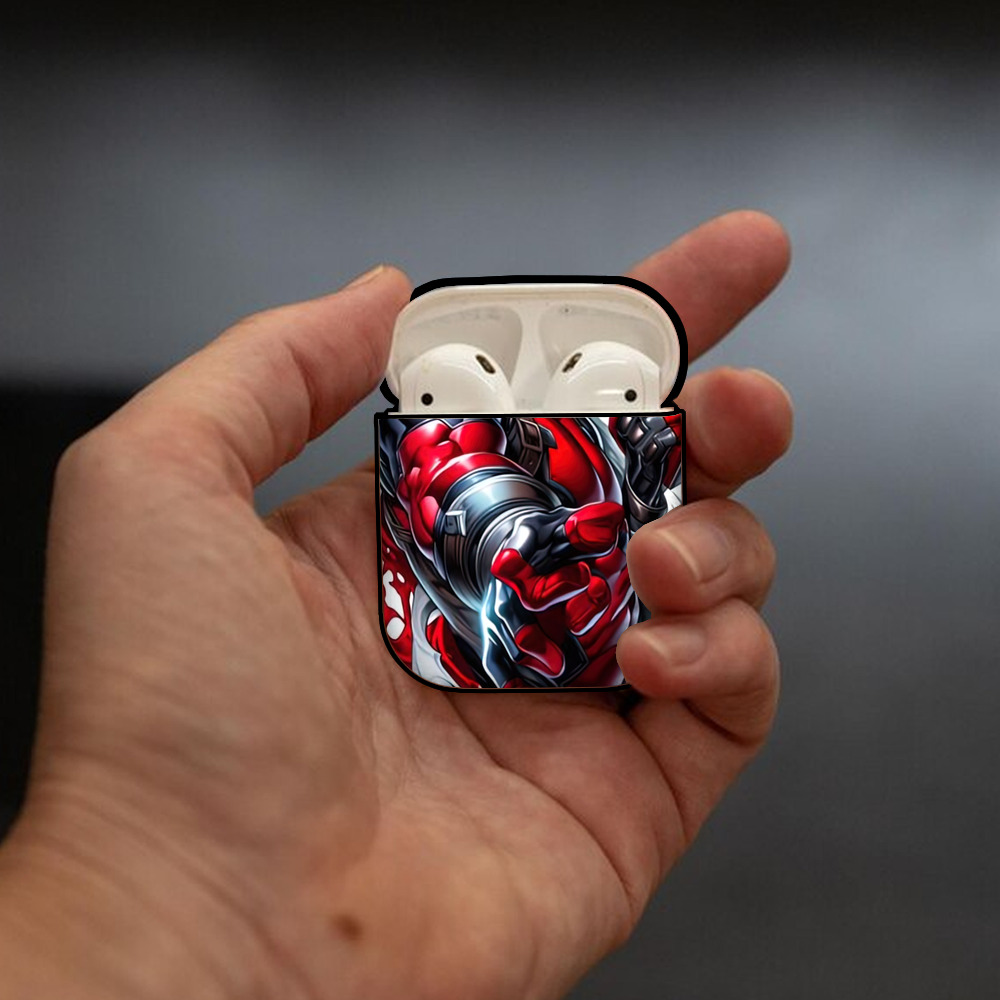 Deadpool デッドプール AirPods 第2世代保護ケース ハードシェル ブラック 耐衝撃・防指紋・カラビナ付き