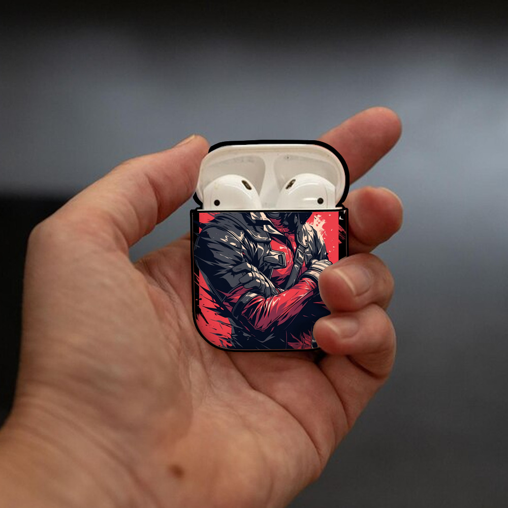 Deadpool デッドプール AirPods 第2世代保護ケース ハードシェル ブラック 耐衝撃・防指紋・カラビナ付き