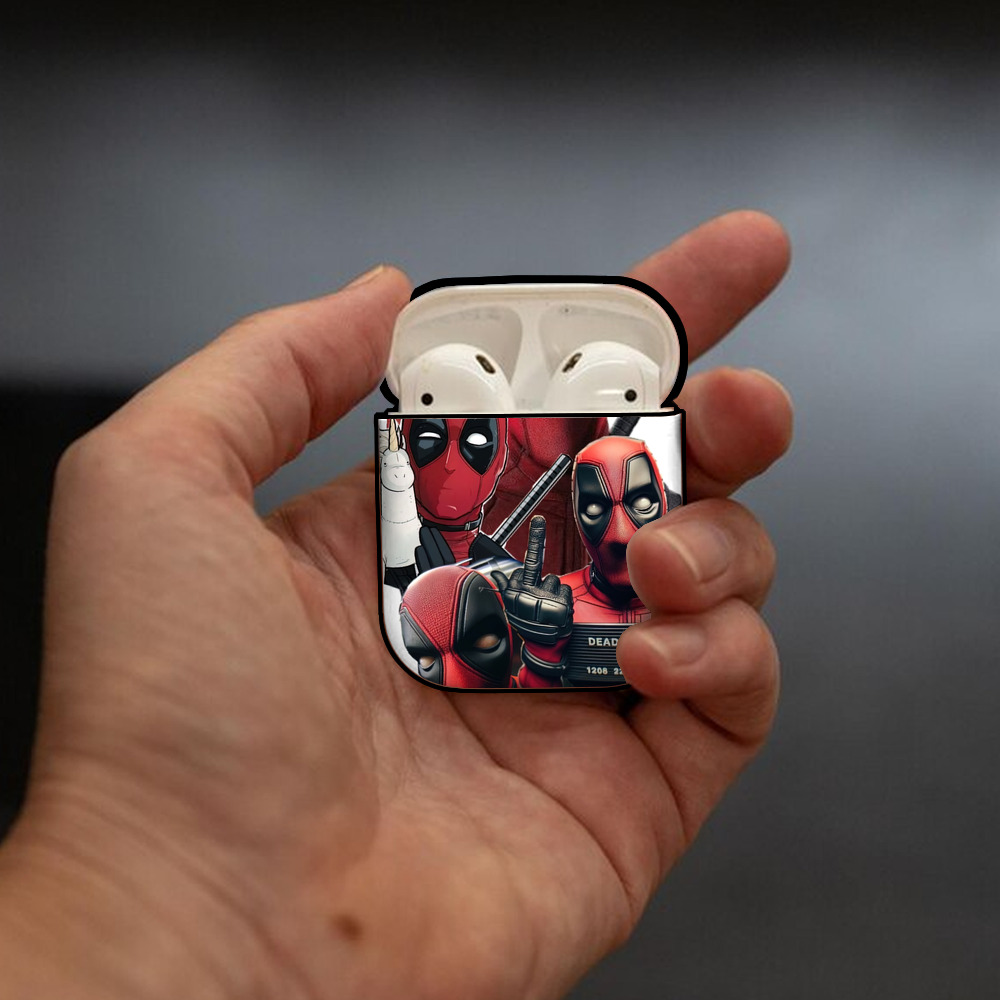 Deadpool デッドプール AirPods 第2世代保護ケース ハードシェル ブラック 耐衝撃・防指紋・カラビナ付き