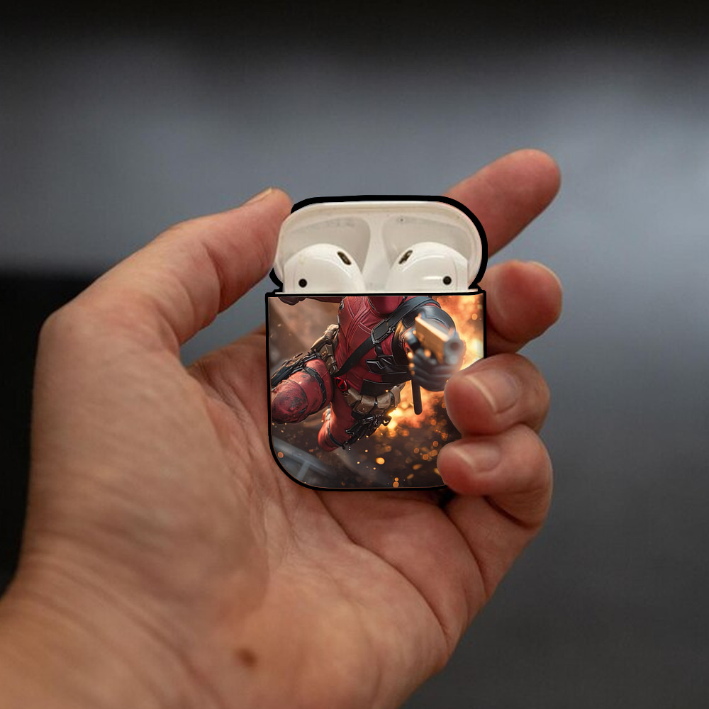 Deadpool デッドプール AirPods 第2世代保護ケース ハードシェル ブラック 耐衝撃・防指紋・カラビナ付き