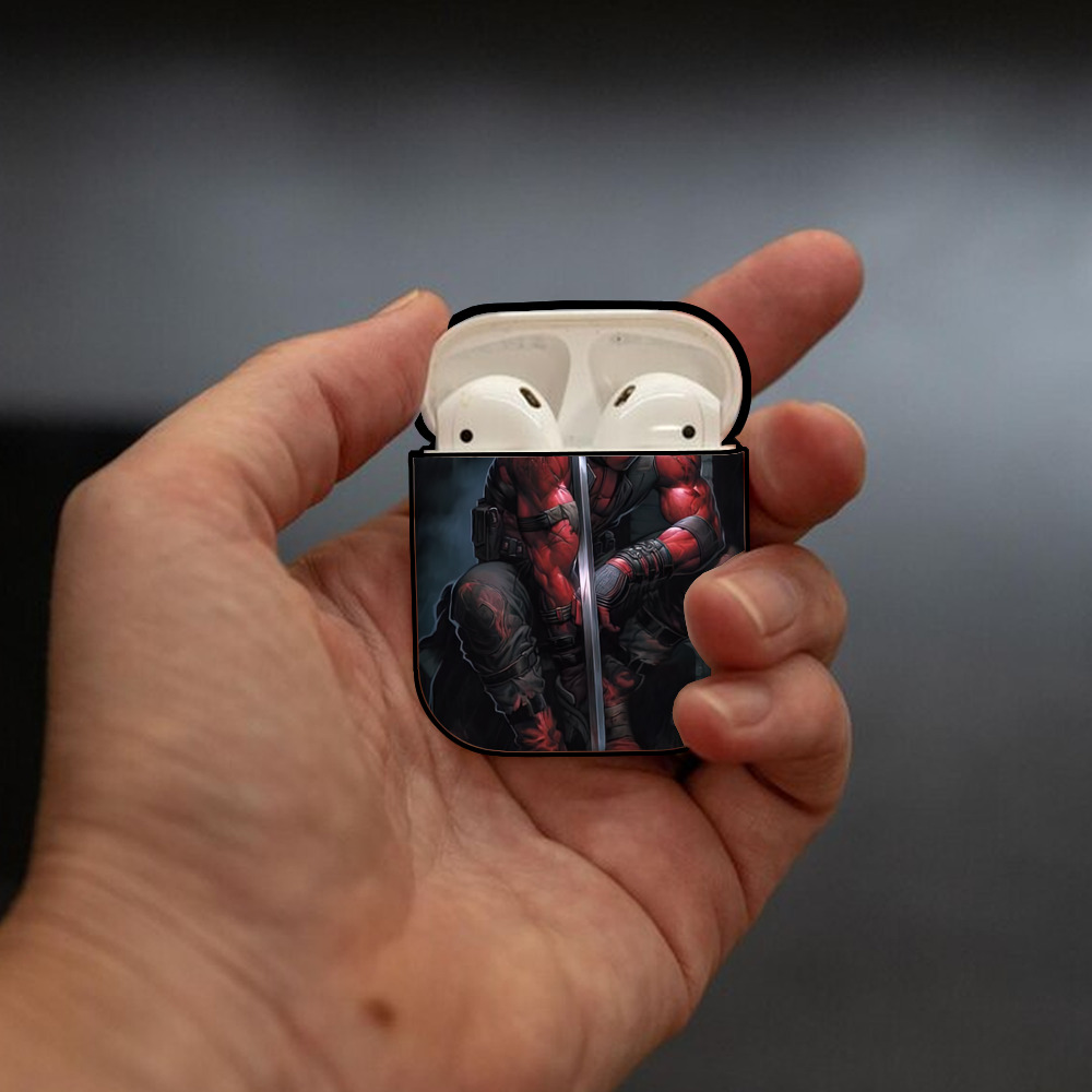 Deadpool デッドプール AirPods 第2世代保護ケース ハードシェル ブラック 耐衝撃・防指紋・カラビナ付き