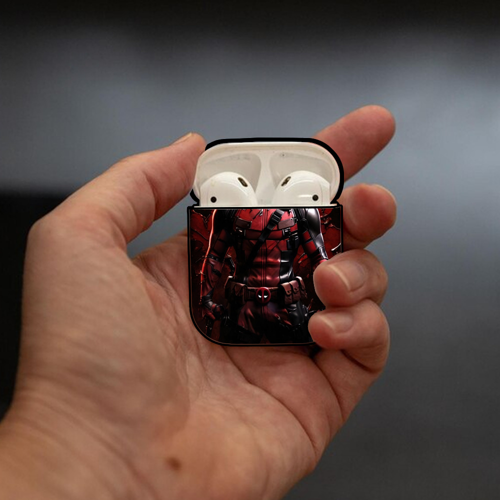 Deadpool デッドプール AirPods 第2世代保護ケース ハードシェル ブラック 耐衝撃・防指紋・カラビナ付き