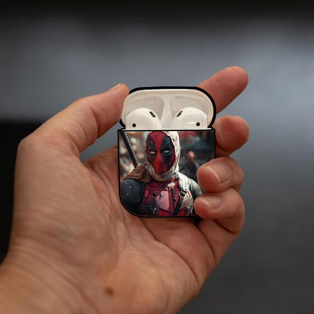 Deadpool デッドプール AirPods 第2世代保護ケース ハードシェル ブラック 耐衝撃・防指紋・カラビナ付き