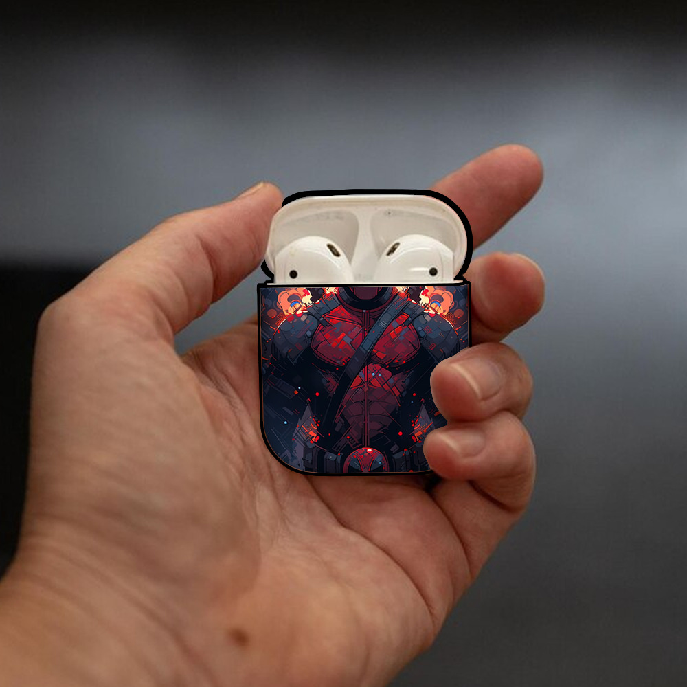 Deadpool デッドプール AirPods 第2世代保護ケース ハードシェル ブラック 耐衝撃・防指紋・カラビナ付き