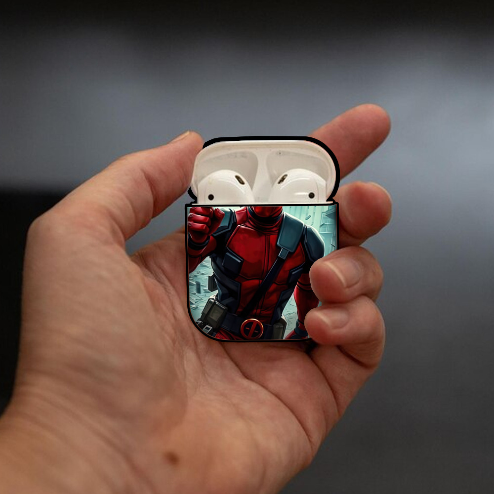 Deadpool デッドプール AirPods 第2世代保護ケース ハードシェル ブラック 耐衝撃・防指紋・カラビナ付き