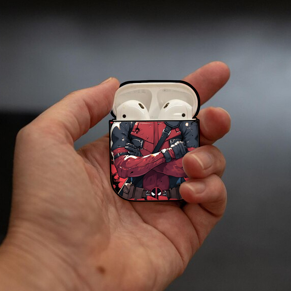 Deadpool デッドプール AirPods 第2世代保護ケース ハードシェル ブラック 耐衝撃・防指紋・カラビナ付き