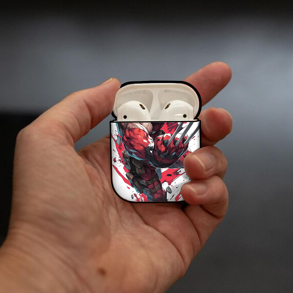 Deadpool デッドプール AirPods 第2世代保護ケース ハードシェル ブラック 耐衝撃・防指紋・カラビナ付き