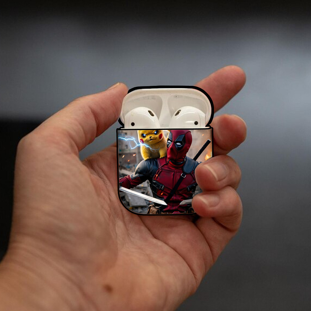 Deadpool デッドプール AirPods 第2世代保護ケース ハードシェル ブラック 耐衝撃・防指紋・カラビナ付き