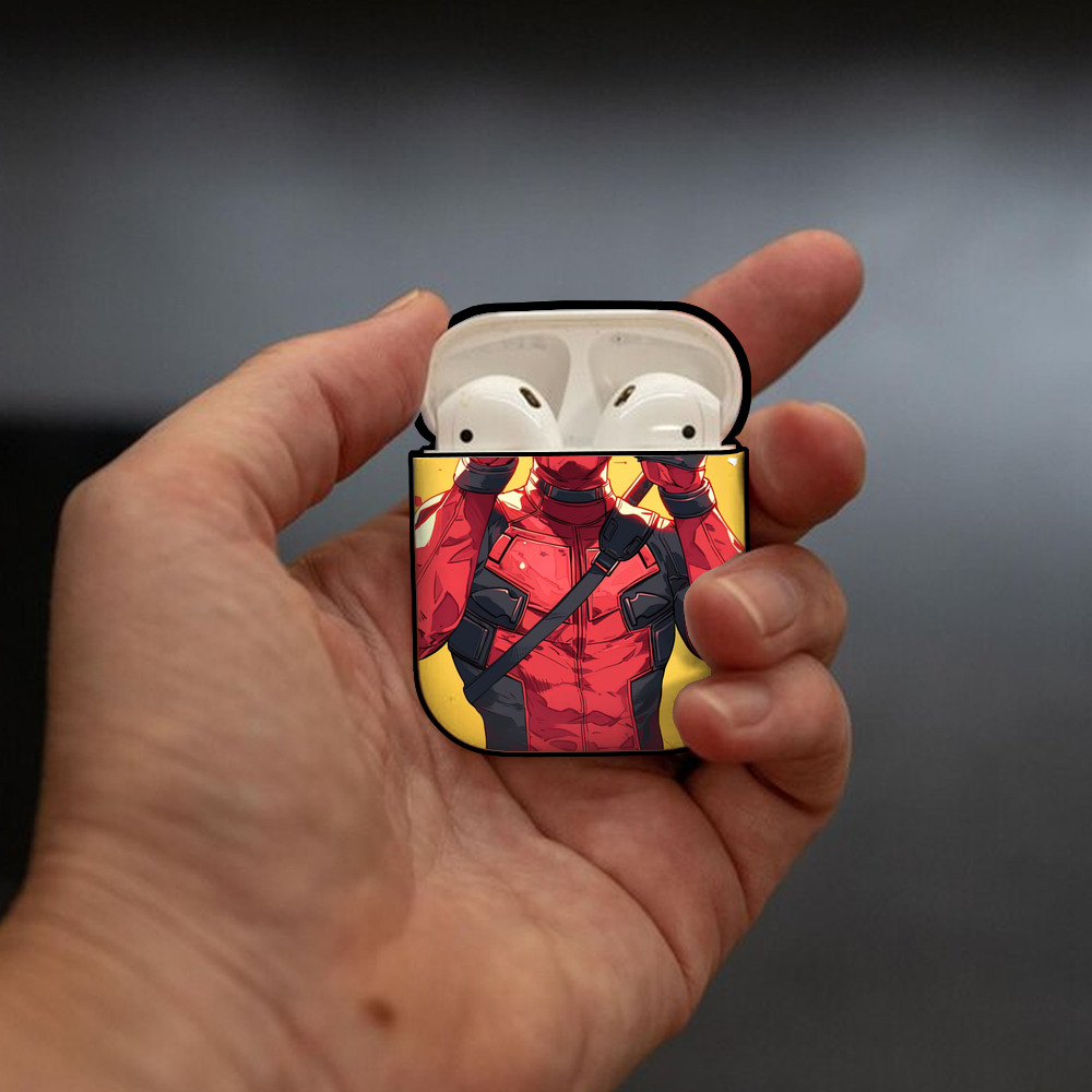Deadpool デッドプール AirPods 第2世代保護ケース ハードシェル ブラック 耐衝撃・防指紋・カラビナ付き
