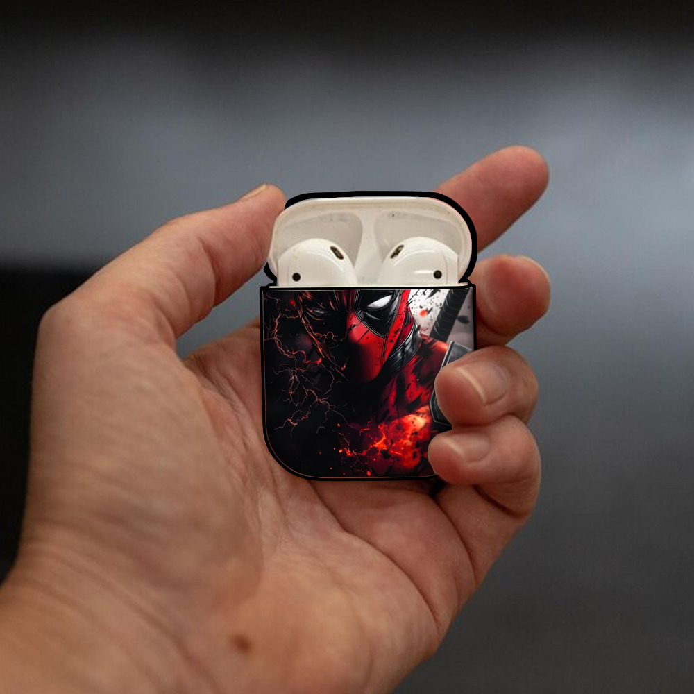 Deadpool デッドプール AirPods 第2世代保護ケース ハードシェル ブラック 耐衝撃・防指紋・カラビナ付き