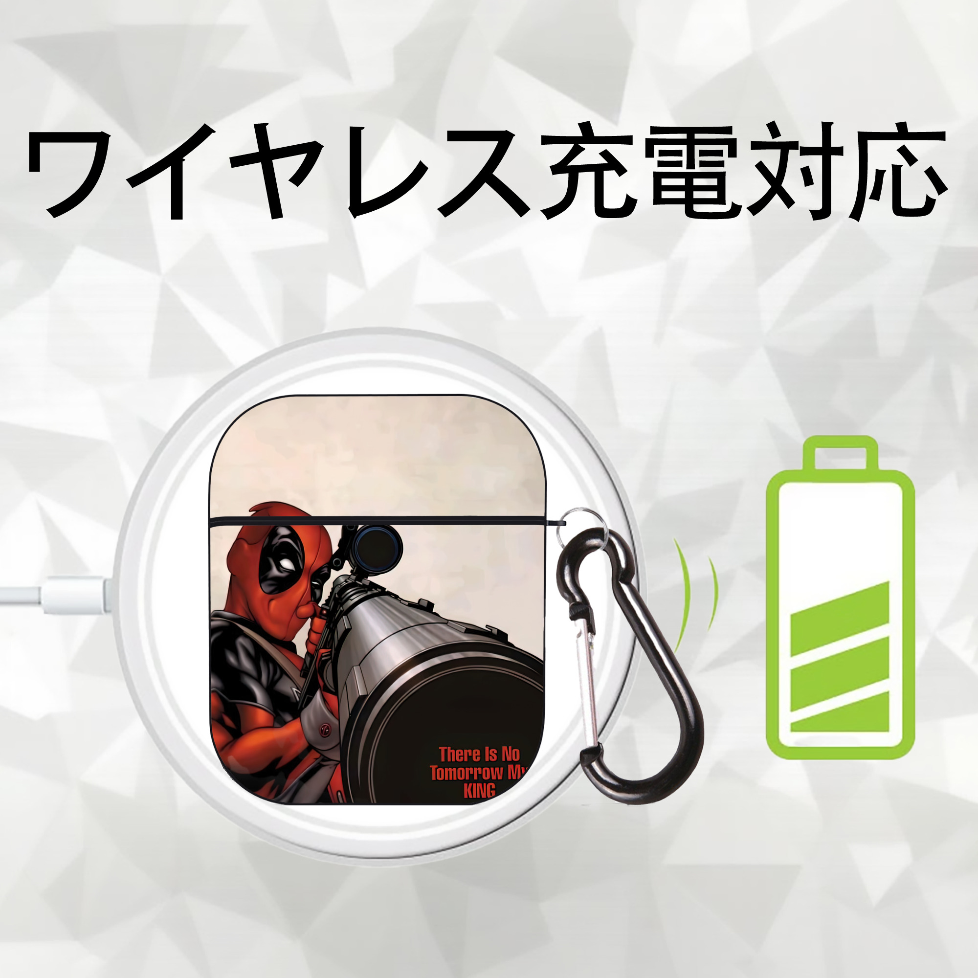 Deadpool デッドプール AirPods 第2世代保護ケース ハードシェル ブラック 耐衝撃・防指紋・カラビナ付き