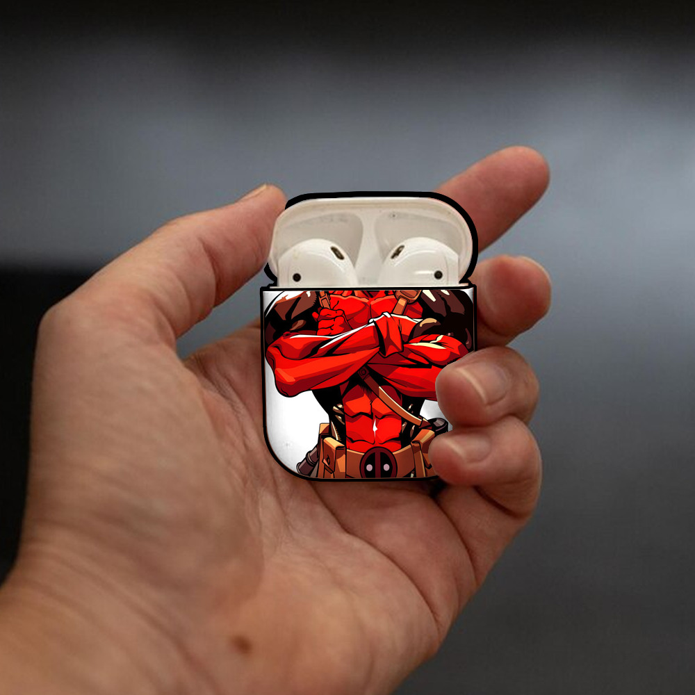 Deadpool デッドプール AirPods 第2世代保護ケース ハードシェル ブラック 耐衝撃・防指紋・カラビナ付き